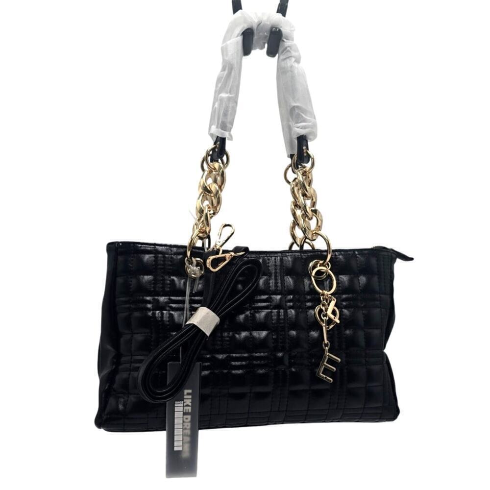 Like Dreams Love Washed Black Quilted Faux Leather Shoulder Bag MSRP $84